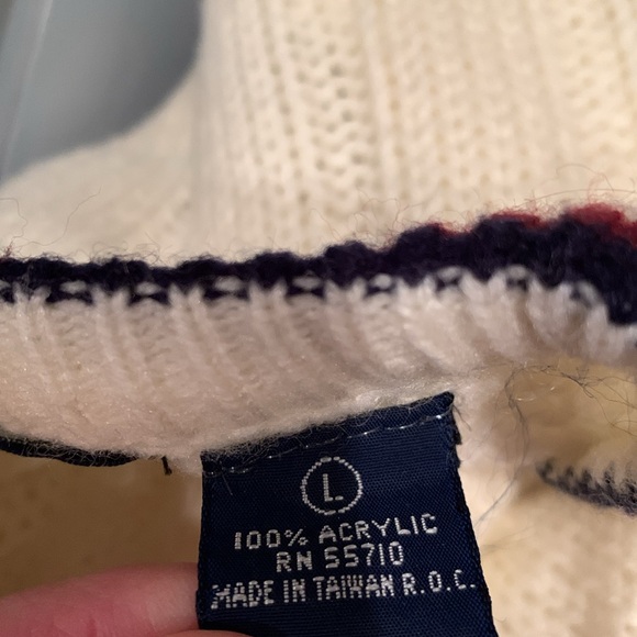 VTG Varsity cableknit sweater Carlo Rossi large medium small v-neck - Picture 3 of 3